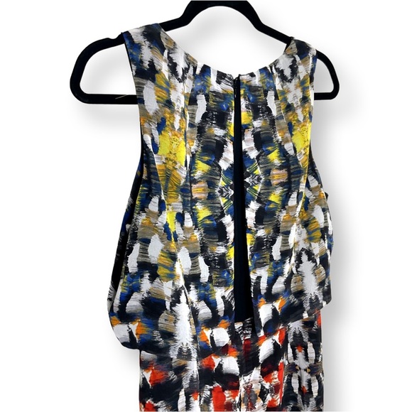 [ 1 STATE ]Multicolored Brush Stroke Layered Sheer Sleeveless Dress: L: Like New - Picture 5 of 6